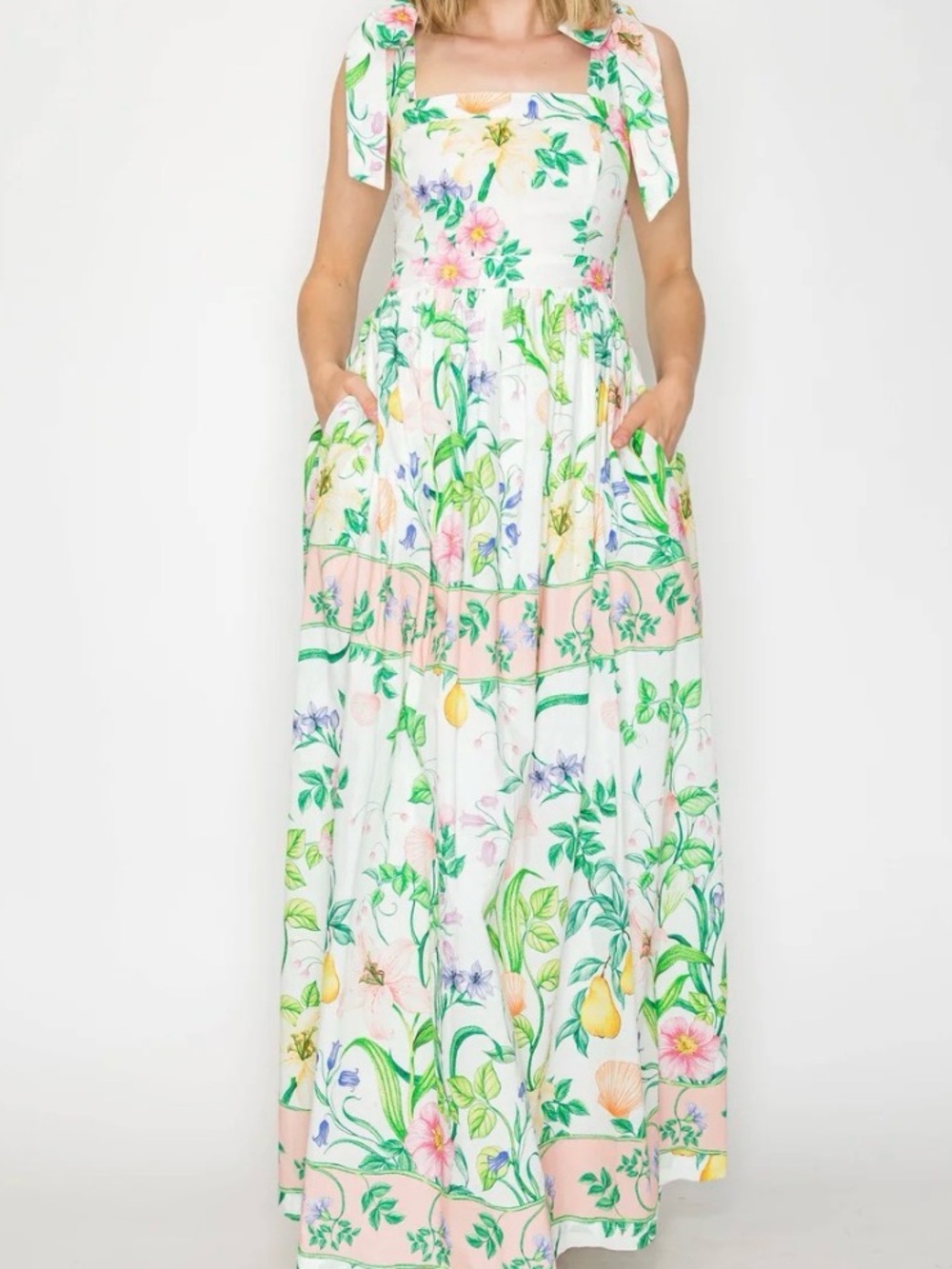 NWOT Shells & Fruit Cotton Shoulder Bow Maxi Dress Tuckernuck Hill House Medium
